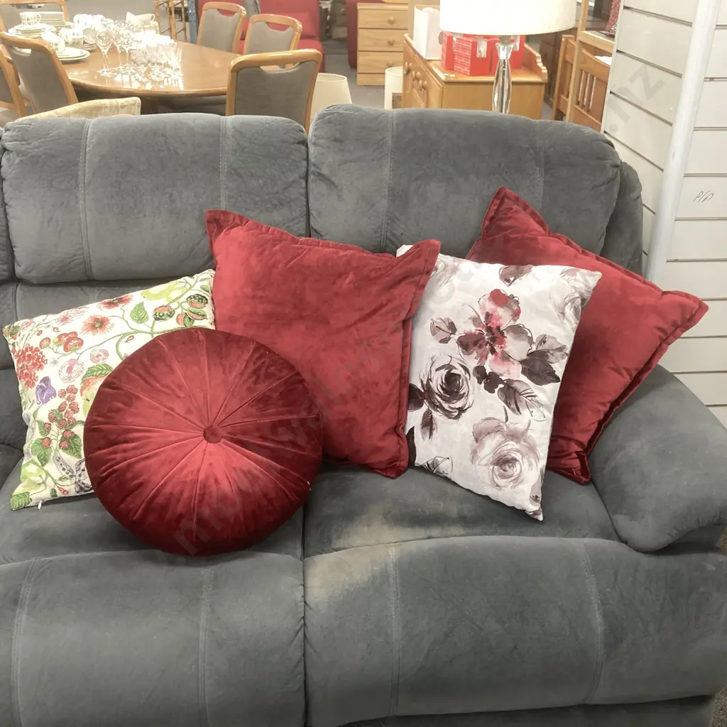 Cushions x 5, Assorted Burgundy & Floral Image 1++