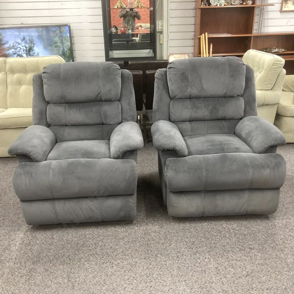Grey Micro-Suede Lounge Suite, 3 Seater Recliner Couch & 2 Recliner Chairs Image 1++