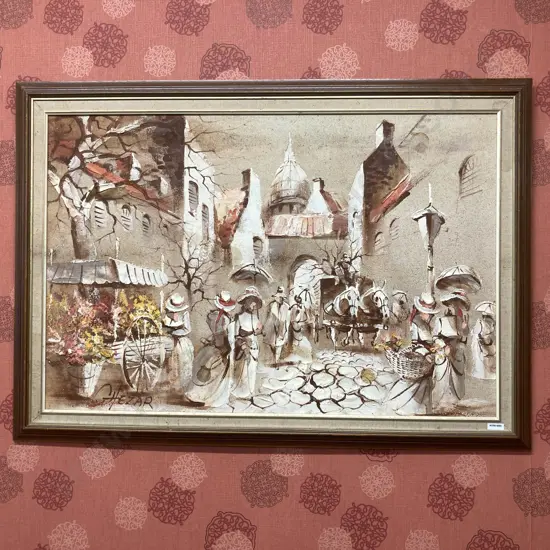 Original Framed Painting Signed By Artist Of A Street Scene, 73 x 103cm