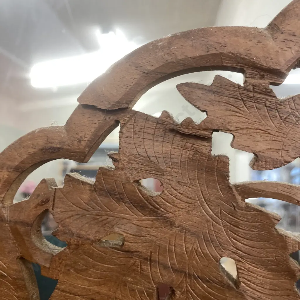 Vintage Ornate Heavily Carved Teak Four Panel Folding Screen (H184 W51 D2.5cm Each Panel) Image 1++