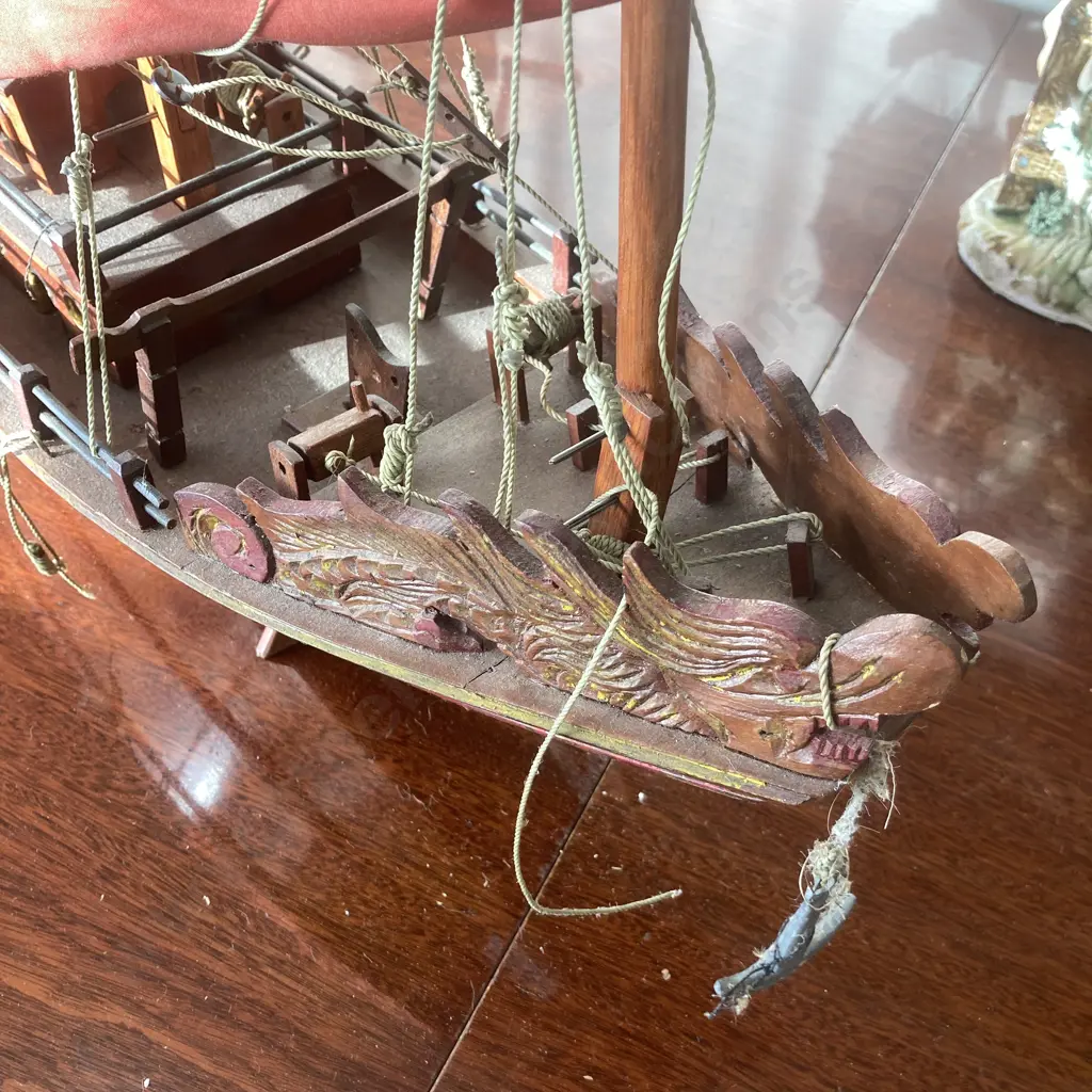 Wooden Model Chinese Junk, H62 L61 W19cm (In As Found Condition) Image 1++