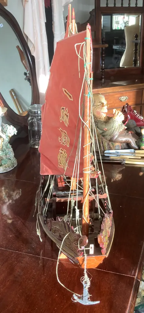 Wooden Model Chinese Junk, H62 L61 W19cm (In As Found Condition) Image 1++