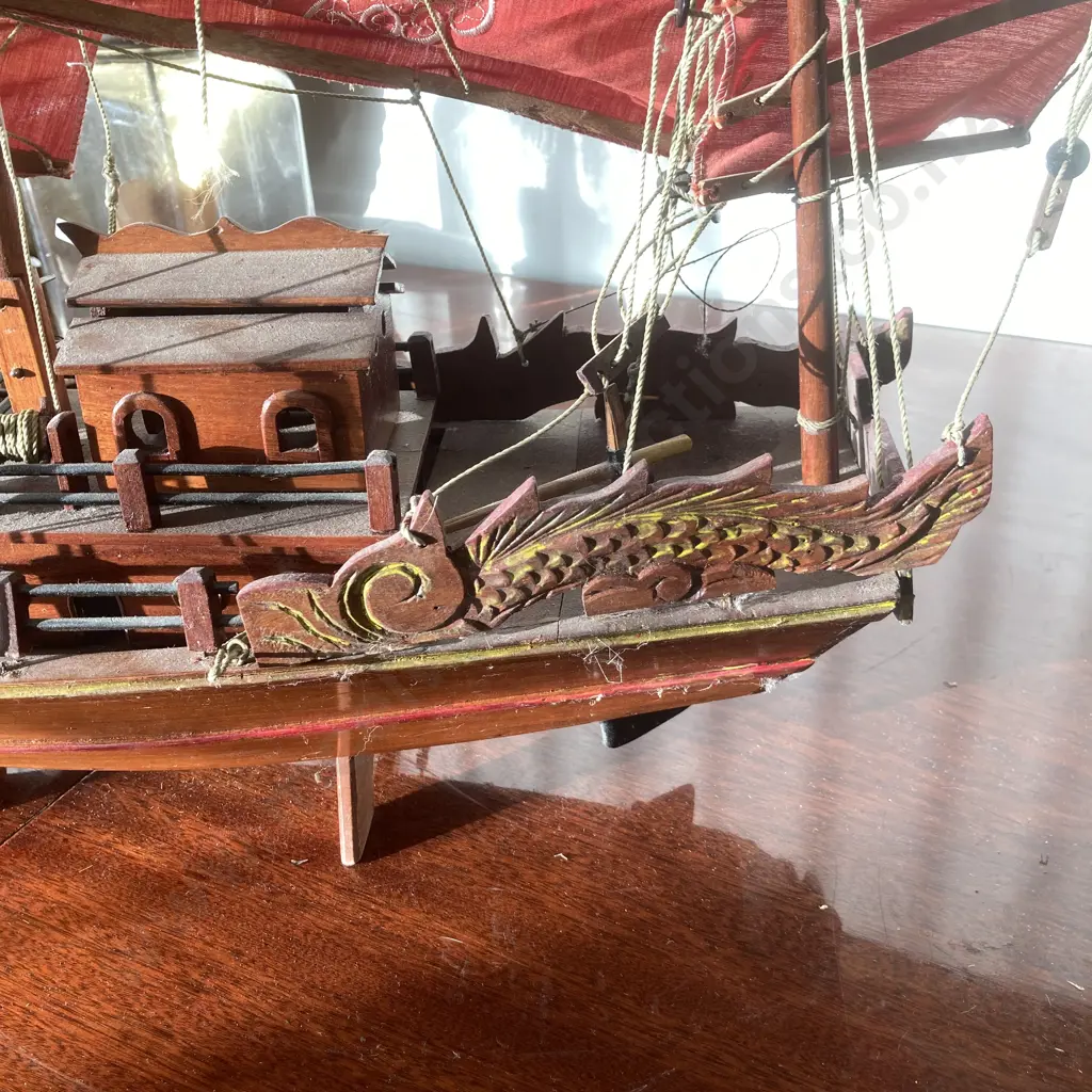 Wooden Model Chinese Junk, H62 L61 W19cm (In As Found Condition) Image 1++