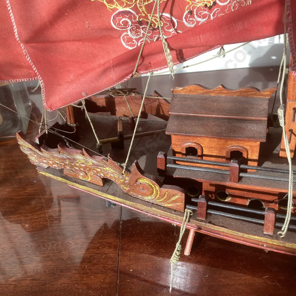 Wooden Model Chinese Junk, H62 L61 W19cm (In As Found Condition) Image 1++