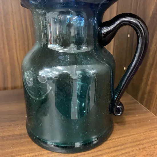 Art Glass Modern Jug, Blue / Green Tones, H17cm