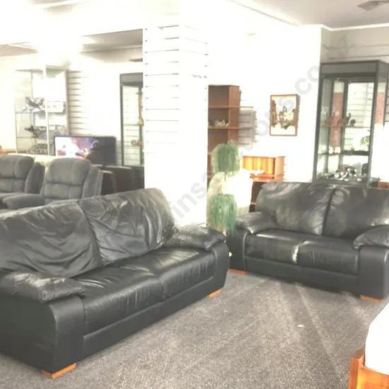 Italian Incanto Divani Black Leather 3 Seater & 2 Seater Lounge Suite