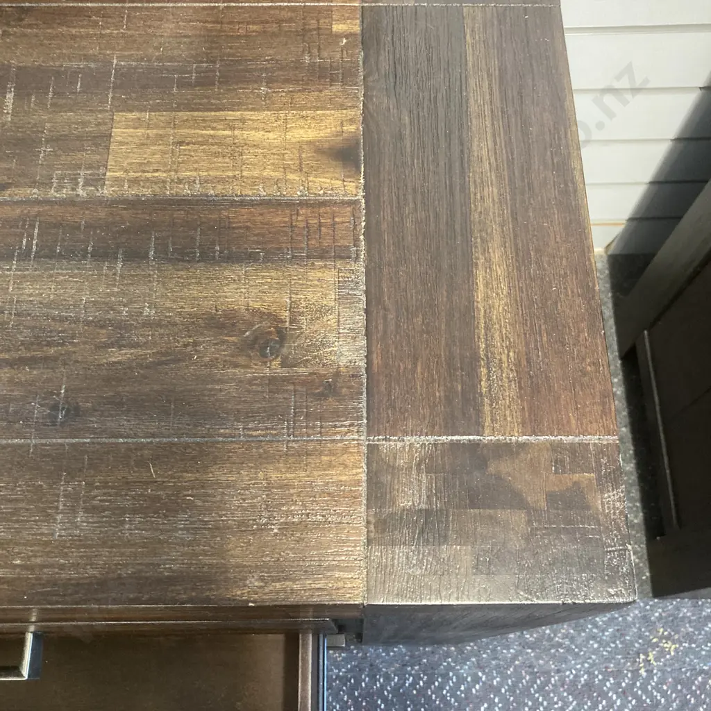 Freedom Rustic Modernist 3 Pc Bedroom Suite, Chrome Handles, 6 Drawer Dressing Table, 5 Drawer Tallboy, 2 Drawer Bedside Image 1++