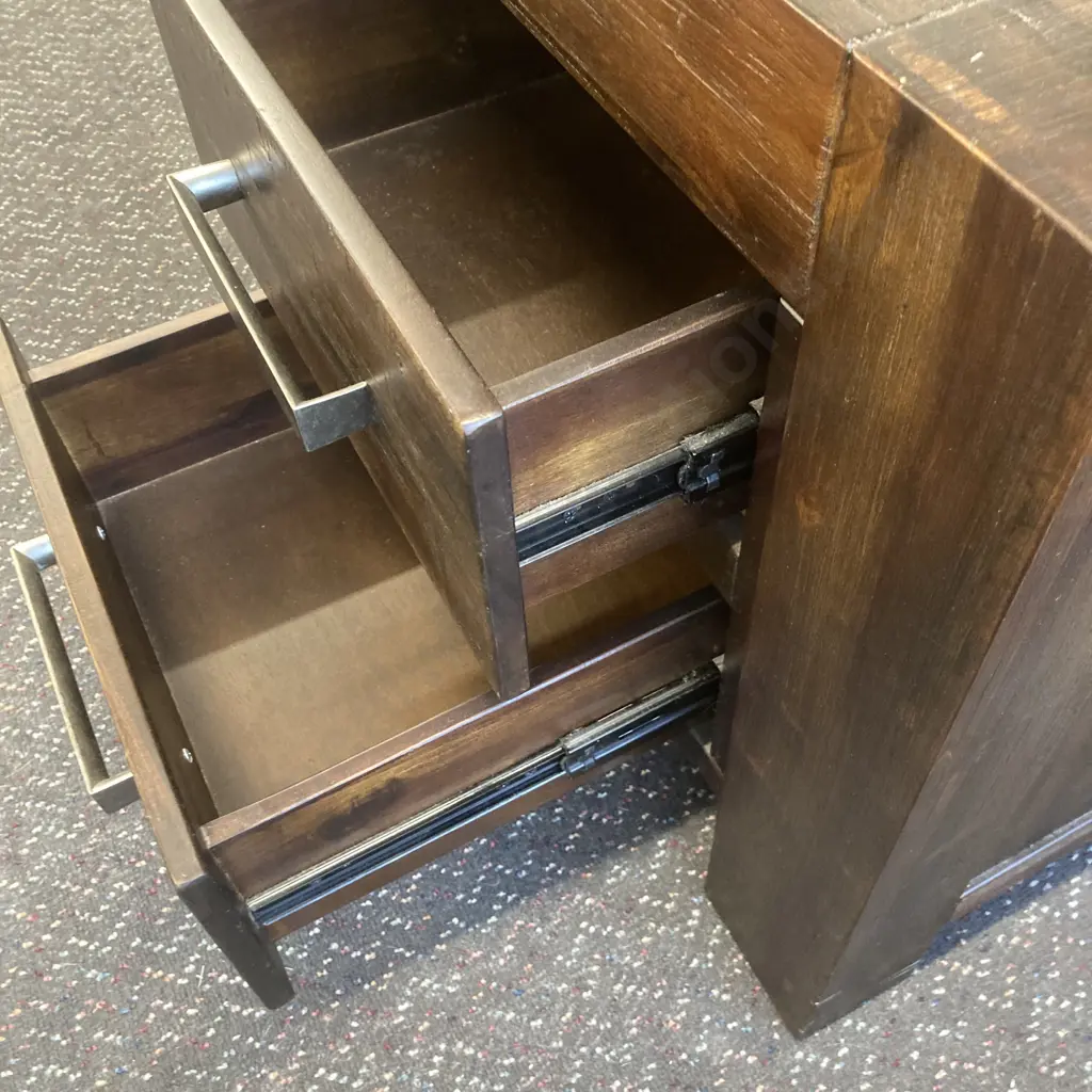 Freedom Rustic Modernist 3 Pc Bedroom Suite, Chrome Handles, 6 Drawer Dressing Table, 5 Drawer Tallboy, 2 Drawer Bedside Image 1++