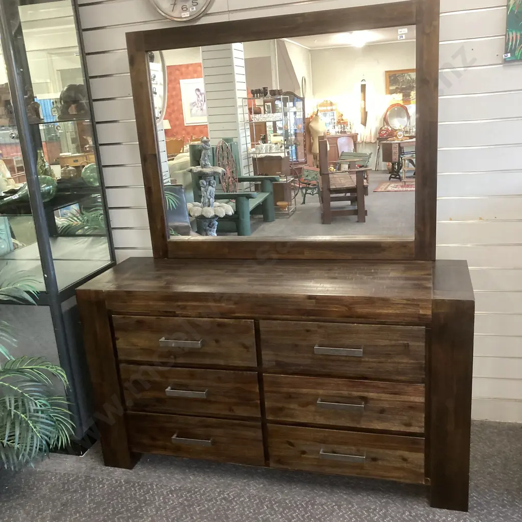 Freedom Rustic Modernist 3 Pc Bedroom Suite, Chrome Handles, 6 Drawer Dressing Table, 5 Drawer Tallboy, 2 Drawer Bedside Image 1++