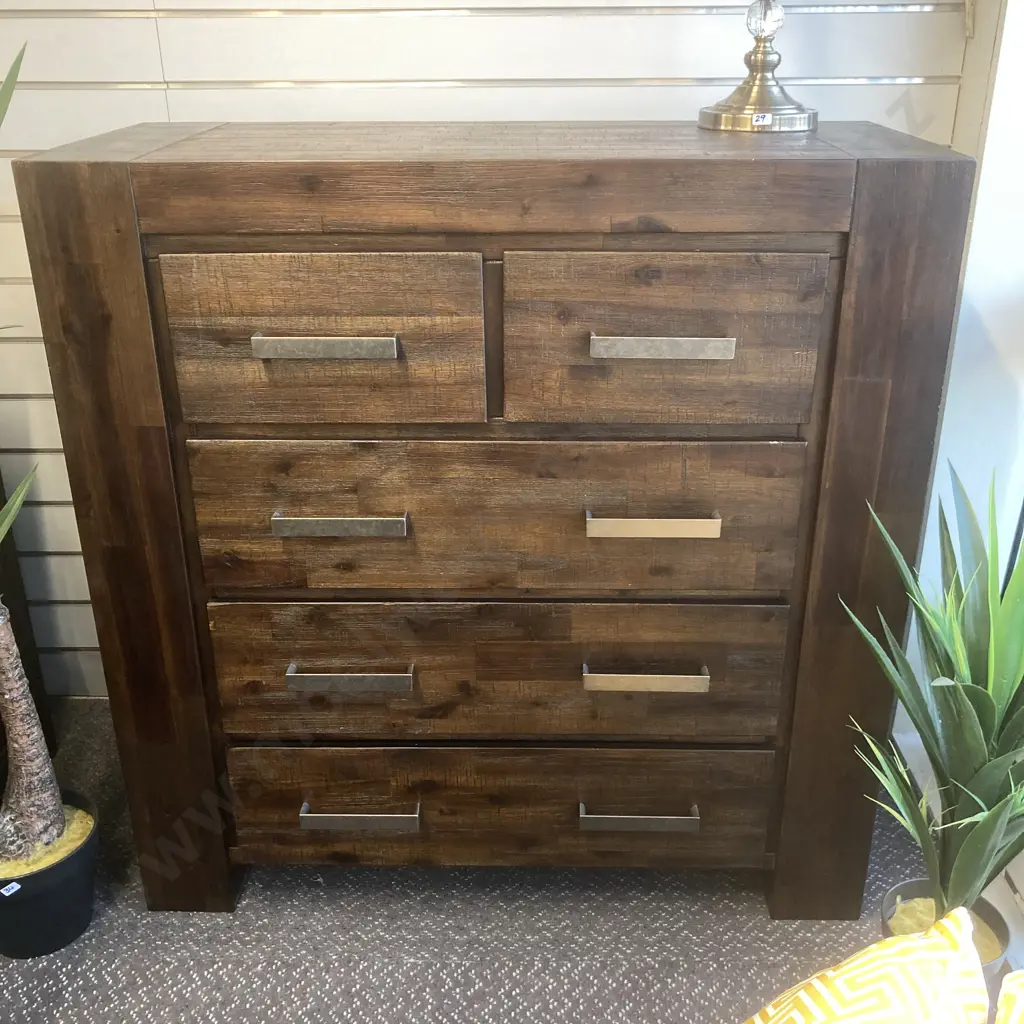 Freedom Rustic Modernist 3 Pc Bedroom Suite, Chrome Handles, 6 Drawer Dressing Table, 5 Drawer Tallboy, 2 Drawer Bedside Image 1++