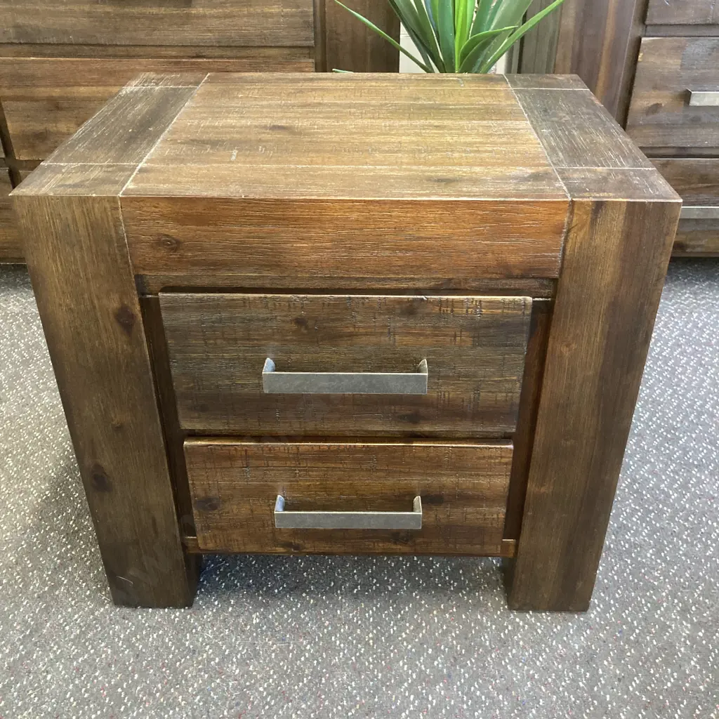 Freedom Rustic Modernist 3 Pc Bedroom Suite, Chrome Handles, 6 Drawer Dressing Table, 5 Drawer Tallboy, 2 Drawer Bedside Image 1++