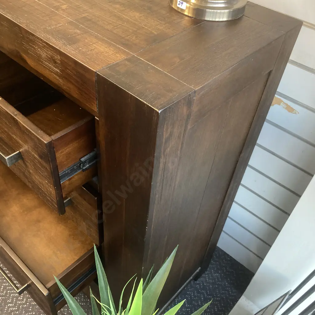 Freedom Rustic Modernist 3 Pc Bedroom Suite, Chrome Handles, 6 Drawer Dressing Table, 5 Drawer Tallboy, 2 Drawer Bedside Image 1++