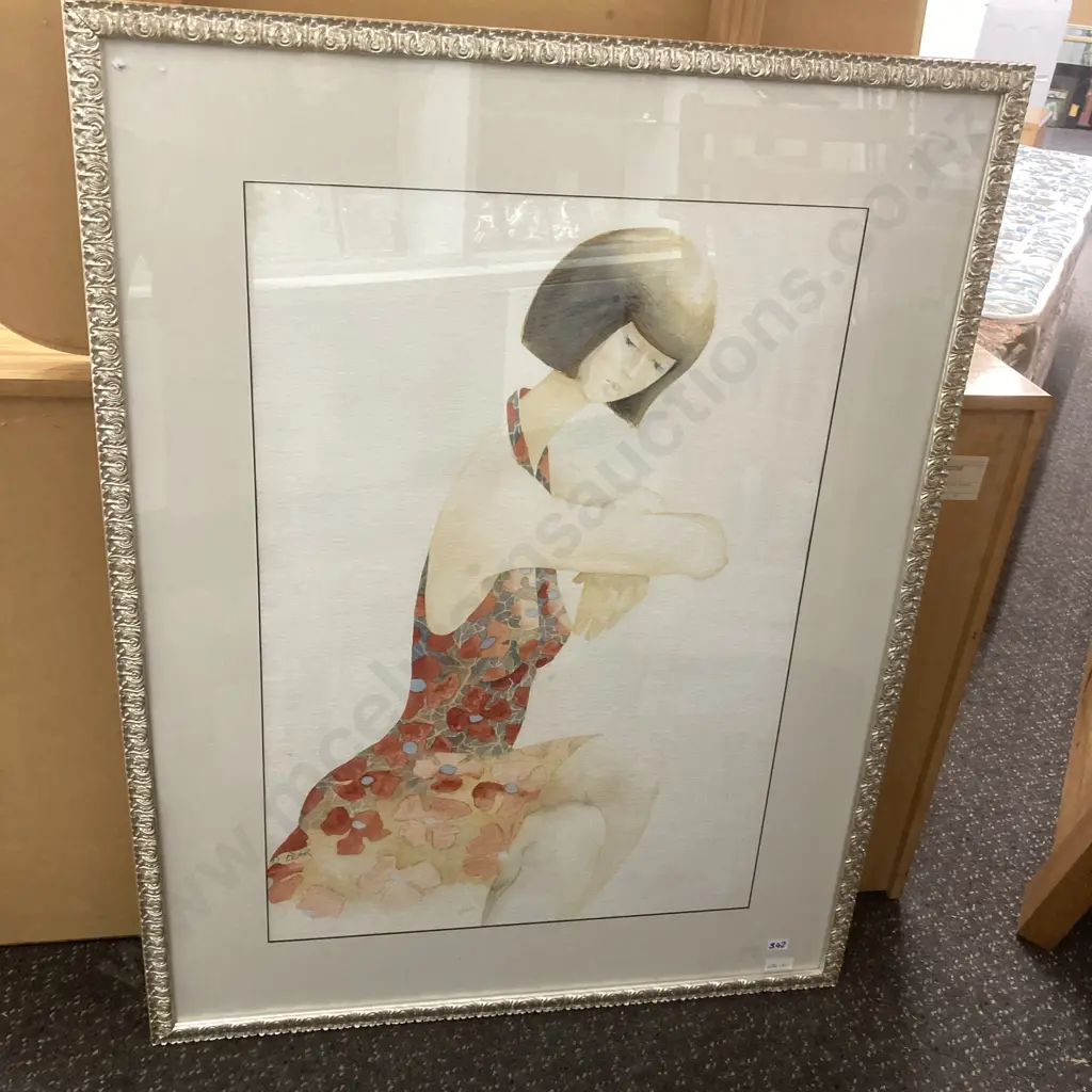 Original Water Colour By D Blair of a Lady In A Sundress, Ornate Silver Colour Frame, 97 x  74cm Image 1++