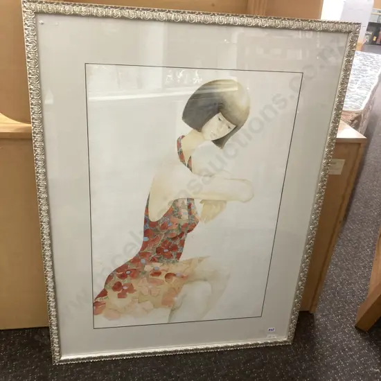 Original Water Colour By D Blair of a Lady In A Sundress, Ornate Silver Colour Frame, 97 x  74cm