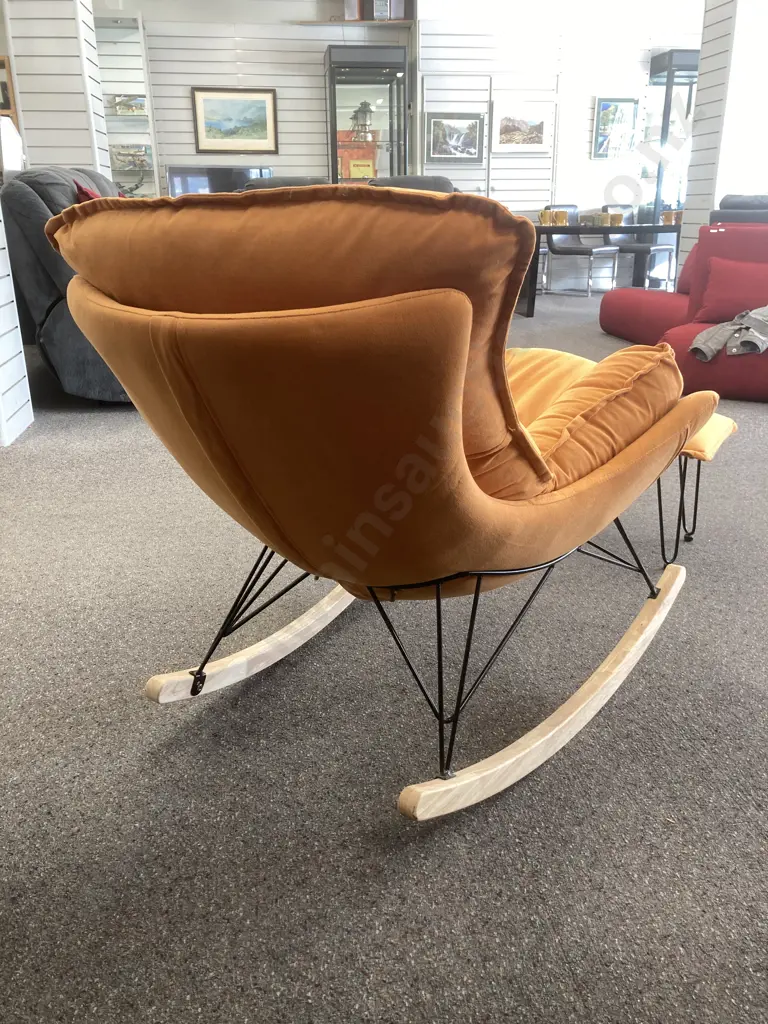 Mid Century Eames Style Rocking Chair With Ottoman, H90 W84 D105cm Image 1++