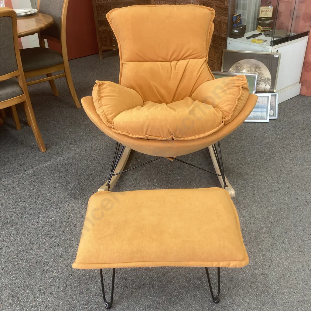 Mid Century Eames Style Rocking Chair With Ottoman, H90 W84 D105cm Image 1++