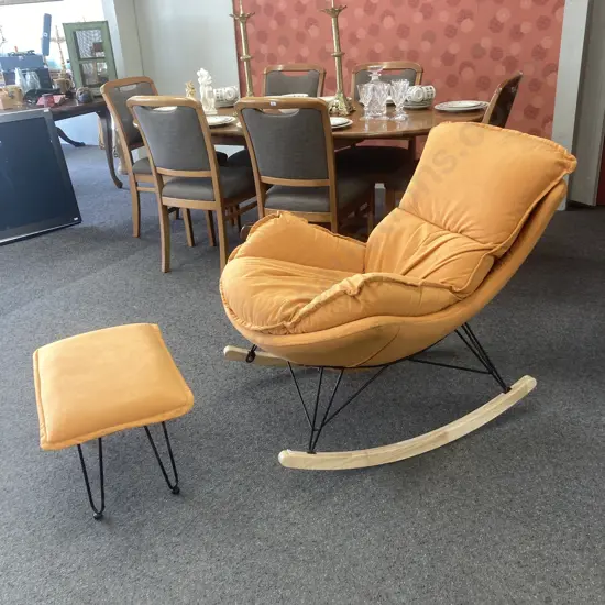Mid Century Eames Style Rocking Chair With Ottoman, H90 W84 D105cm