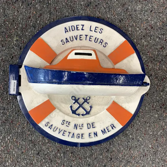 'Aidez Les Sauveteurs' Wall Hung Steel Donation Box, Dia34cm