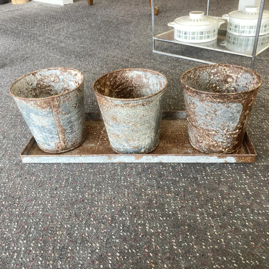 Rustic Set Of 3 Planters With Tray, Item Number 5609 Image 1++