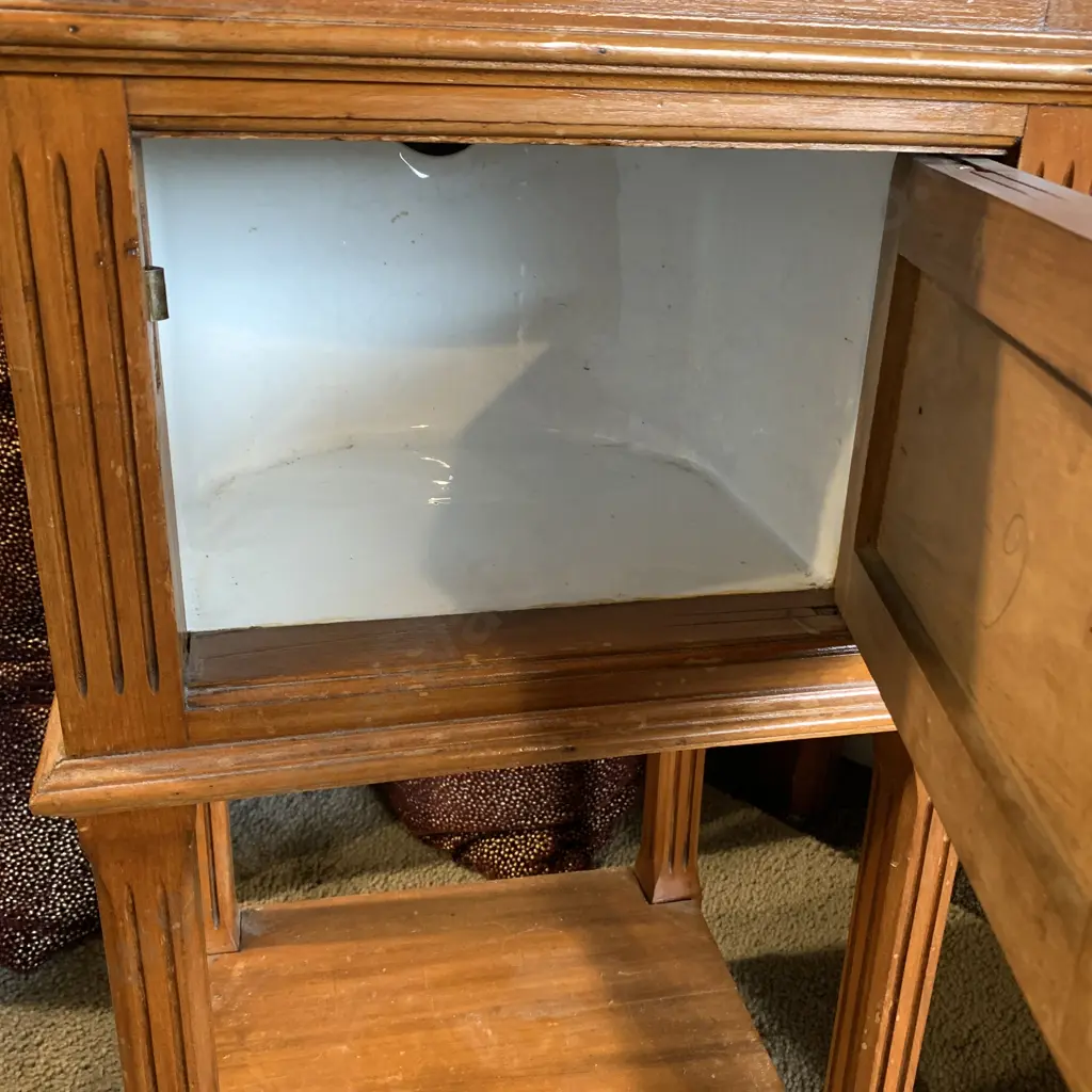 19th Century Louis Style Night Stand with Porcelain insert in middle cupboard. Marble top 39x37cm H83 Image 1++