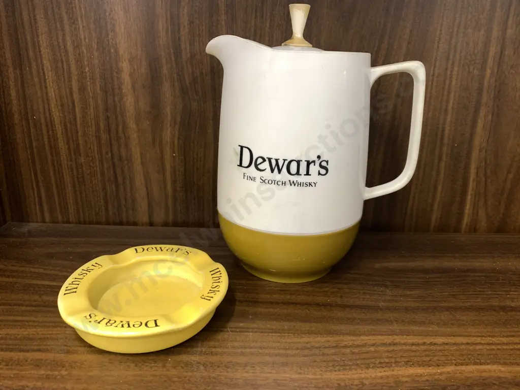 Vintage Marquis Dewars Fine Scotch Whiskey Jug And John Haddock & Sons Dewars Ashtray Image 1++