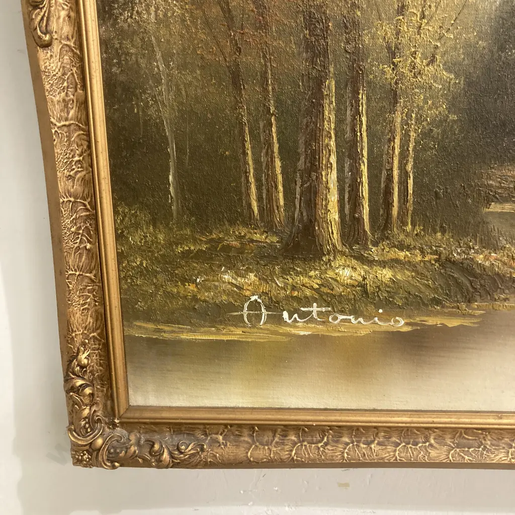 Oil Painting By Antonio Of A Landscape In An Ornate Gilt Frame, 68 x 130cm Image 1++
