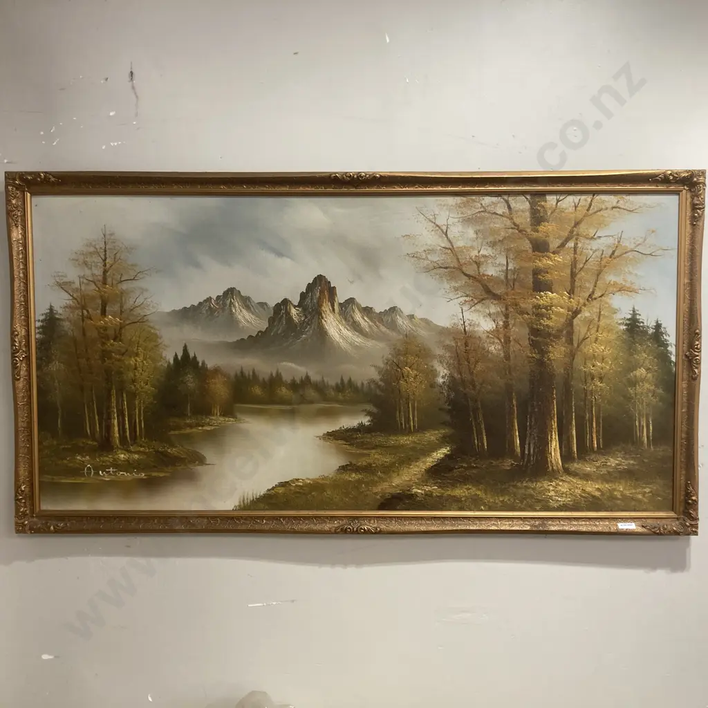 Oil Painting By Antonio Of A Landscape In An Ornate Gilt Frame, 68 x 130cm Image 1++