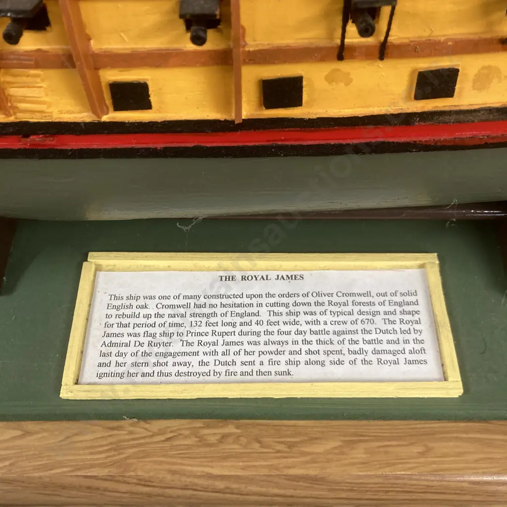 Large Handmade Wooden Model Ship 'The Royal James' H76 W87 D18cm, On Wooden Stand Image 1++