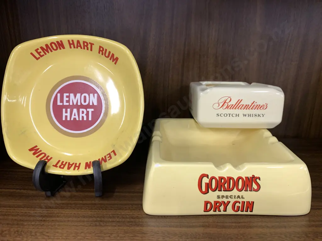Selection Of Vintage Wade Advertising Ashtrays x3 Including Gordons Dry Gin, Lemon Hart Rum & Ballantines Image 1++