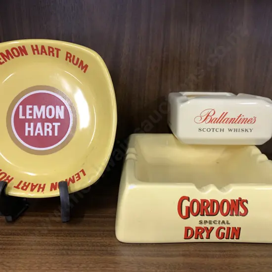 Selection Of Vintage Wade Advertising Ashtrays x3 Including Gordons Dry Gin, Lemon Hart Rum & Ballantines