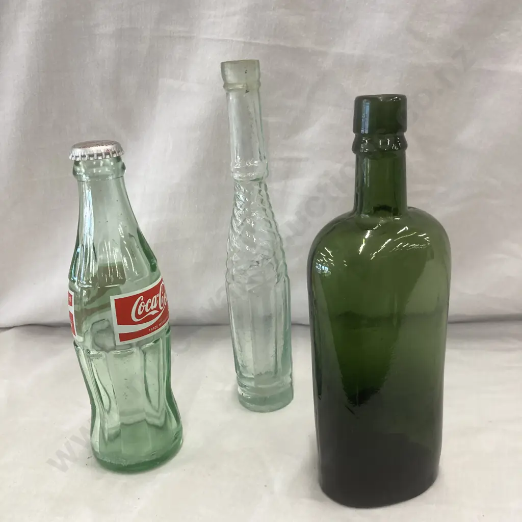 Vintage Art Deco Style Cordial Bottle, Japan Coca-Cola Bottle, Vintage Green Glass Bottle Image 1++