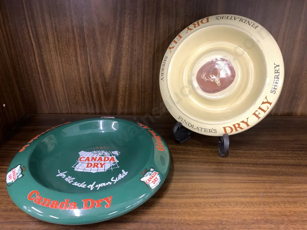 Vintage Advertising Ashtrays x2 Including Royal Norfolk Canada Dry Gingerale & Wade Findlayers Dry Fly Sherry  Image 1++