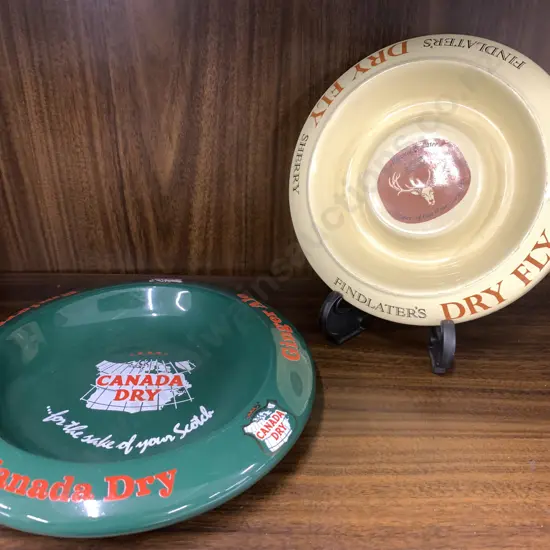Vintage Advertising Ashtrays x2 Including Royal Norfolk Canada Dry Gingerale & Wade Findlayers Dry Fly Sherry 
