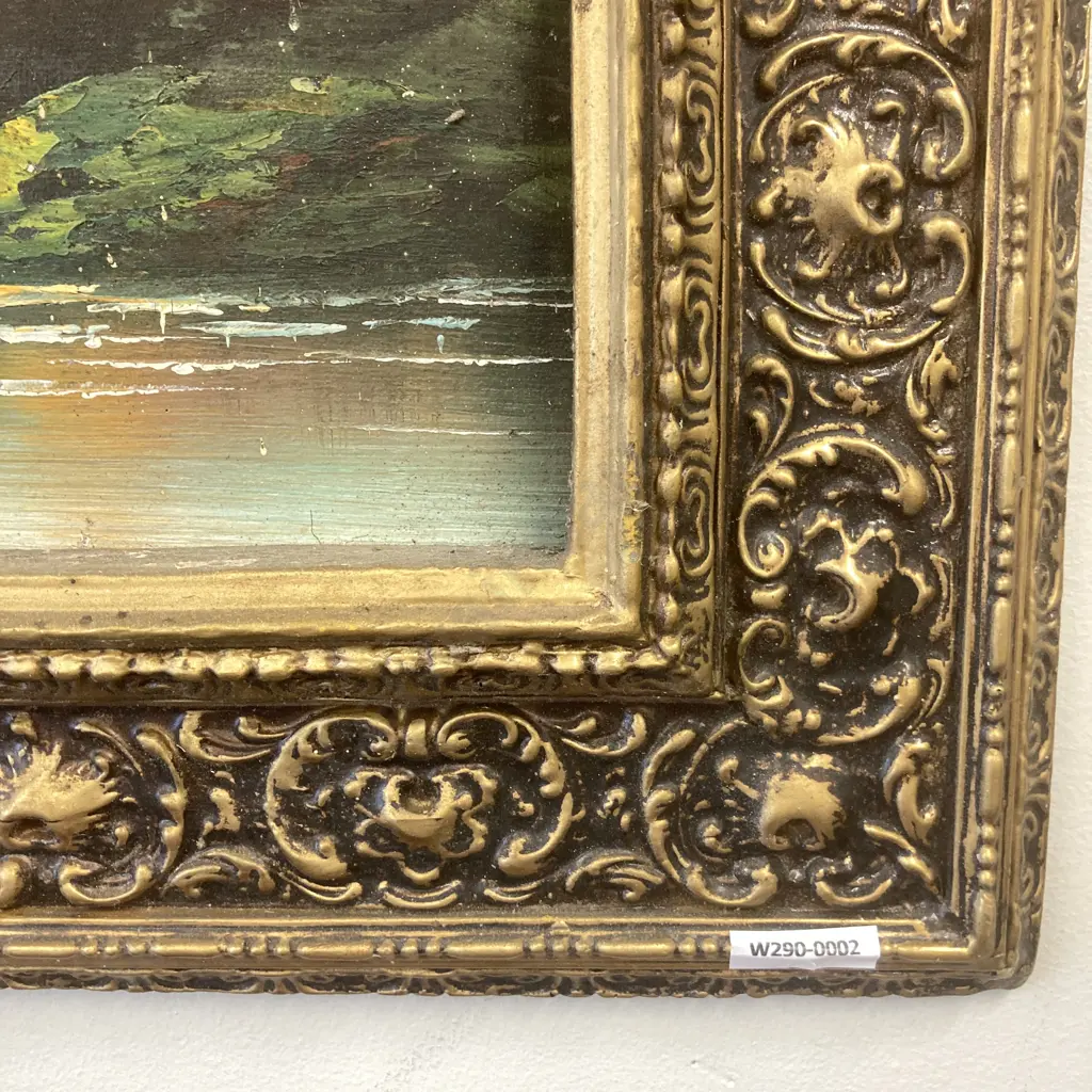 Original Oil Painting Of Houses & Canal In A Ornate Gilt Frame, 79 x 109cm Image 1++
