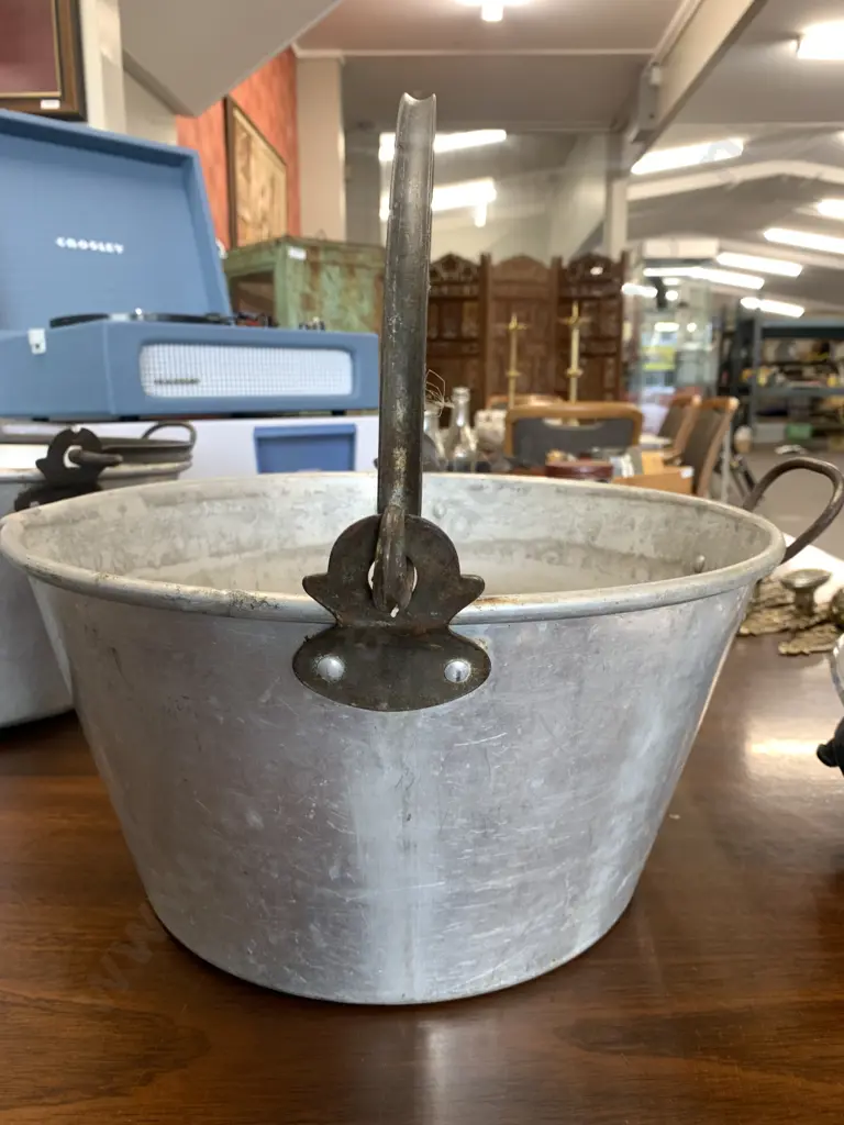 Vintage Aluminium Preserving Pan With Cast Iron Handles, Dia35cm Image 1++