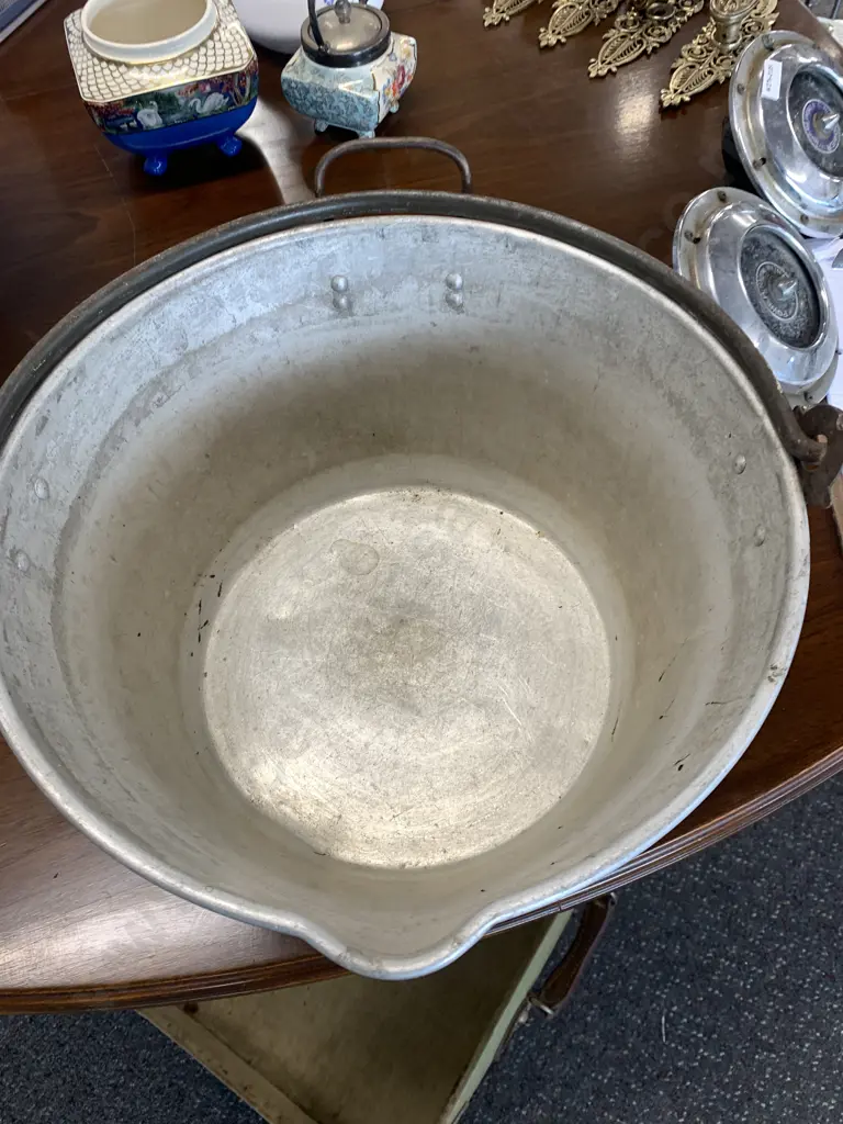 Vintage Aluminium Preserving Pan With Cast Iron Handles, Dia35cm Image 1++