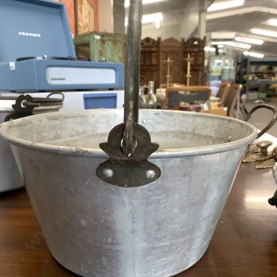 Vintage Aluminium Preserving Pan With Cast Iron Handles, Dia35cm