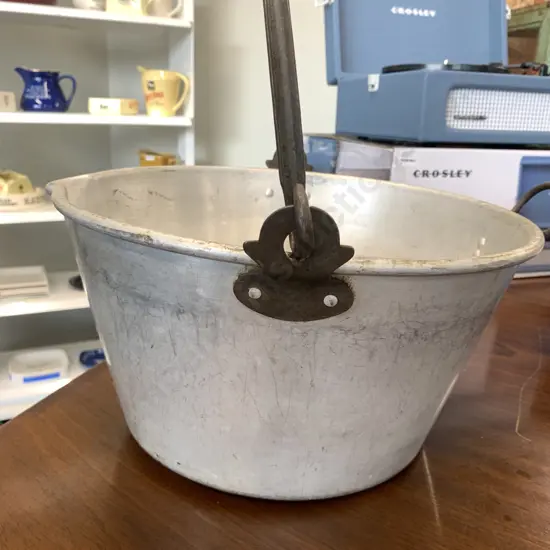 Vintage Aluminium Preserving Pan With Cast Iron Handles, Dia35cm