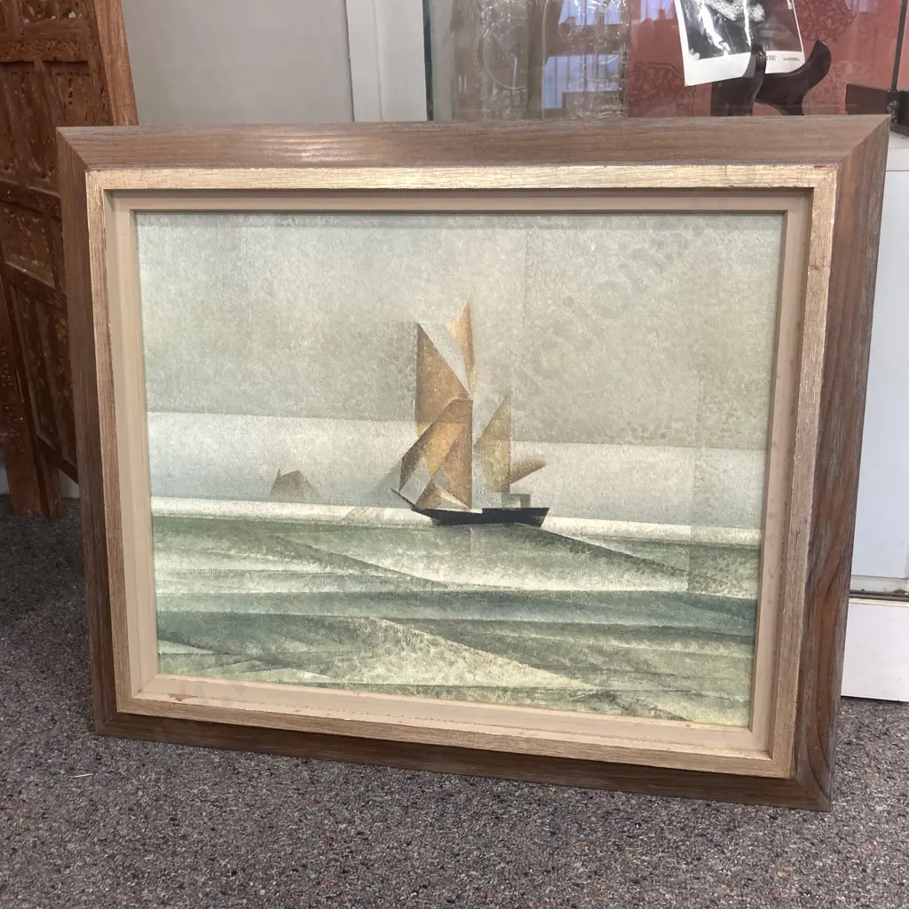 Framed Artwork by Lyonel Feininger Titled The Shooner, 55 x 66cm Image 1++