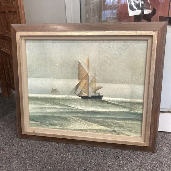 Framed Artwork by Lyonel Feininger Titled The Shooner, 55 x 66cm