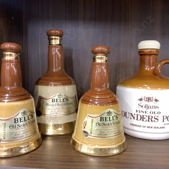 Selection Of Bells Scotch Whiskey Decanters x3 & Solijans Port Decanter