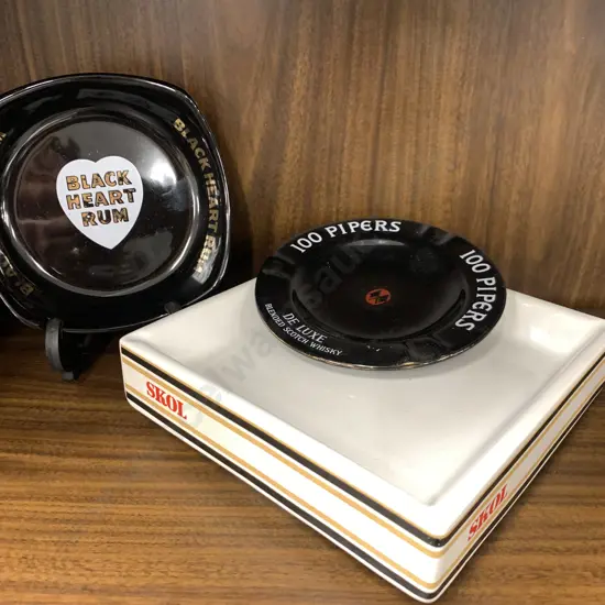 Vintage Wade Advertising Ashtrays x3 Including Skol, 100 Pipers & Black Heart Rum