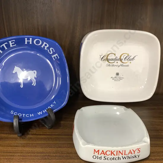 Selection Of Vintage Wade Advertising Ashtrays x3 Including White Horse, Mackinlays & Canadian Club