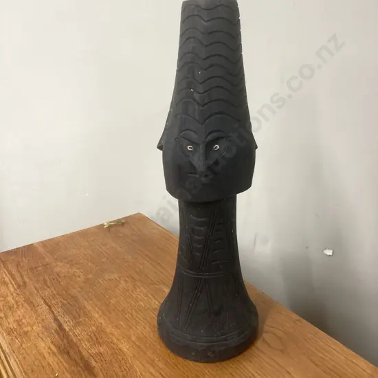 Vintage Black Hand Carved Stand With Cowrie Shell Eyes, H53cm