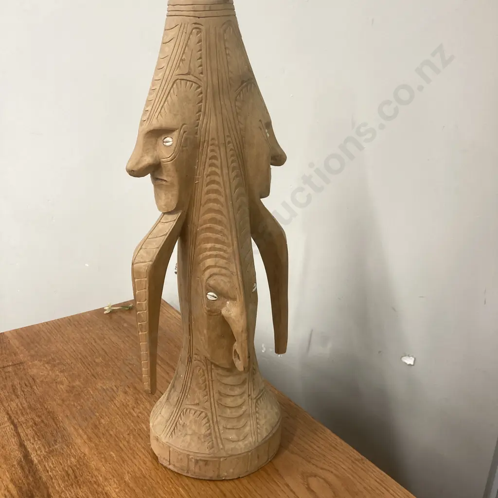 Vintage Hand Carved Stand With Cowrie Shell Eyes, H55cm Image 1++