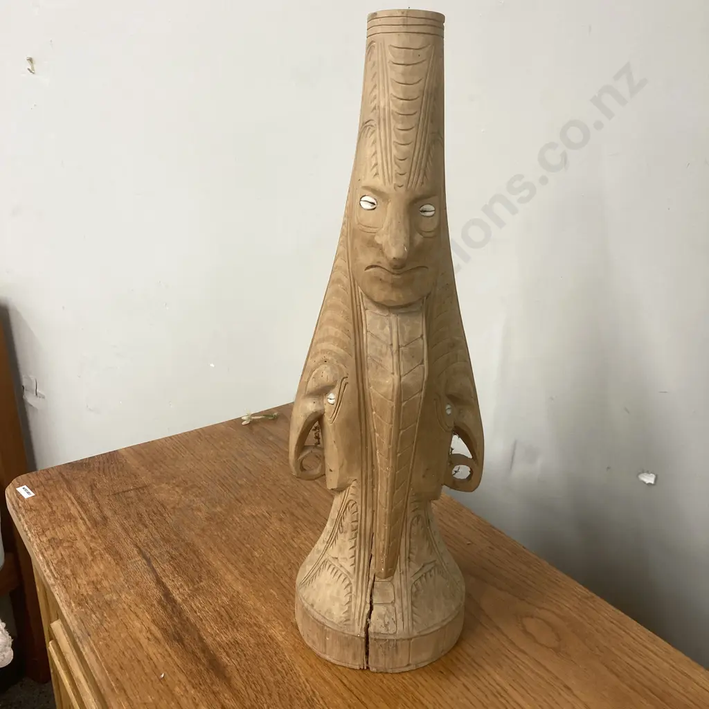 Vintage Hand Carved Stand With Cowrie Shell Eyes, H55cm Image 1++