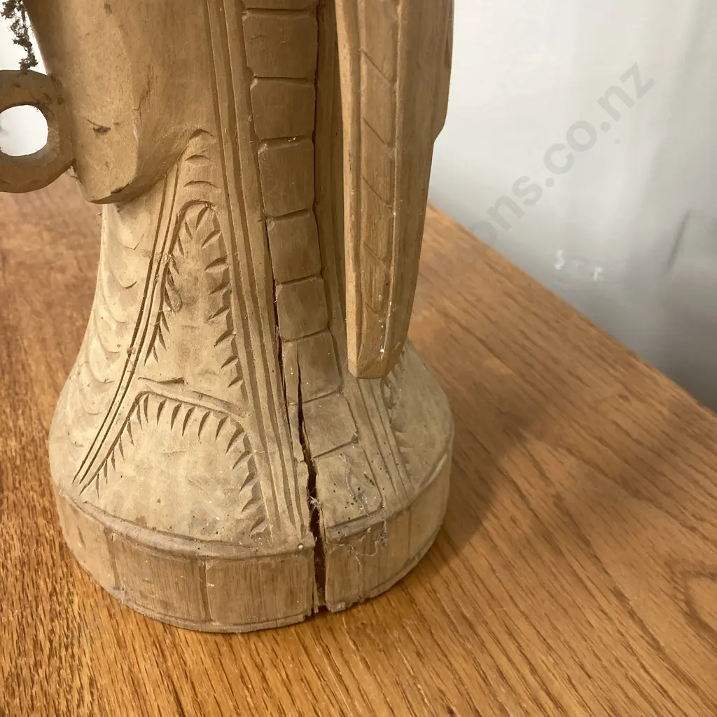 Vintage Hand Carved Stand With Cowrie Shell Eyes, H55cm Image 1++