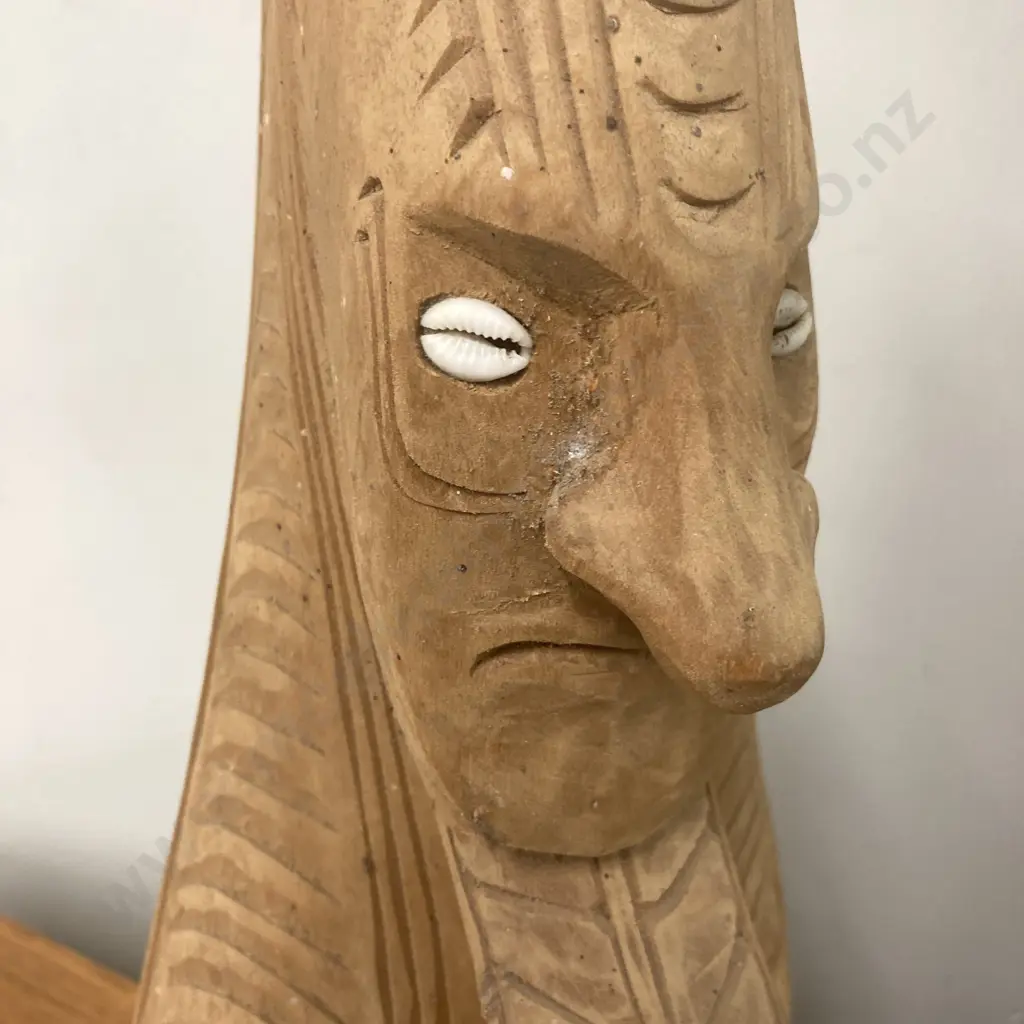 Vintage Hand Carved Stand With Cowrie Shell Eyes, H55cm Image 1++