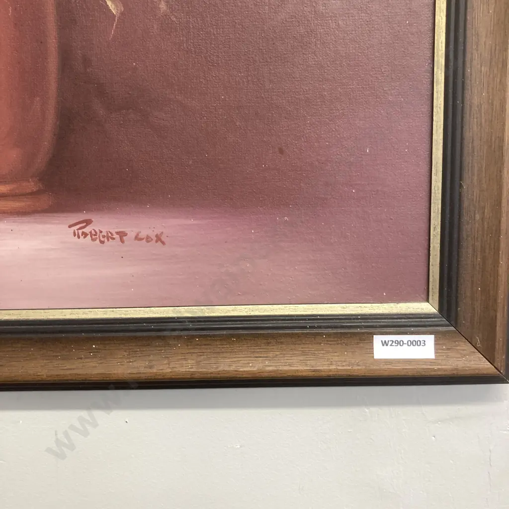 Oil Painting By Robert Cox Of Flowers In A Vase, Oak Frame, 70 x 59cm Image 1++