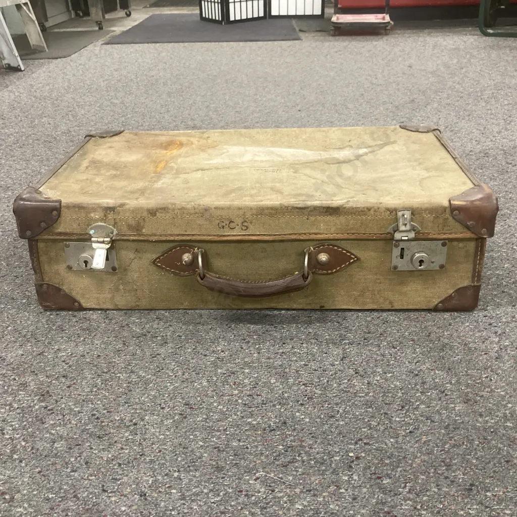 Vintage 1940s British Military Fibre Suitcase, Stamped F. Ltd 1940 (Frenchs Ltd London?) H18 W67 D38cm Image 1++